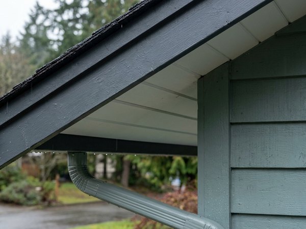 New fascia with freshly mounted gutter after repair