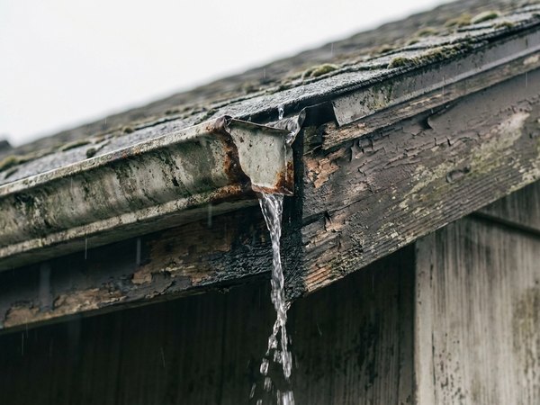 Bellingham home with old sagging gutter overflowing before seamless install